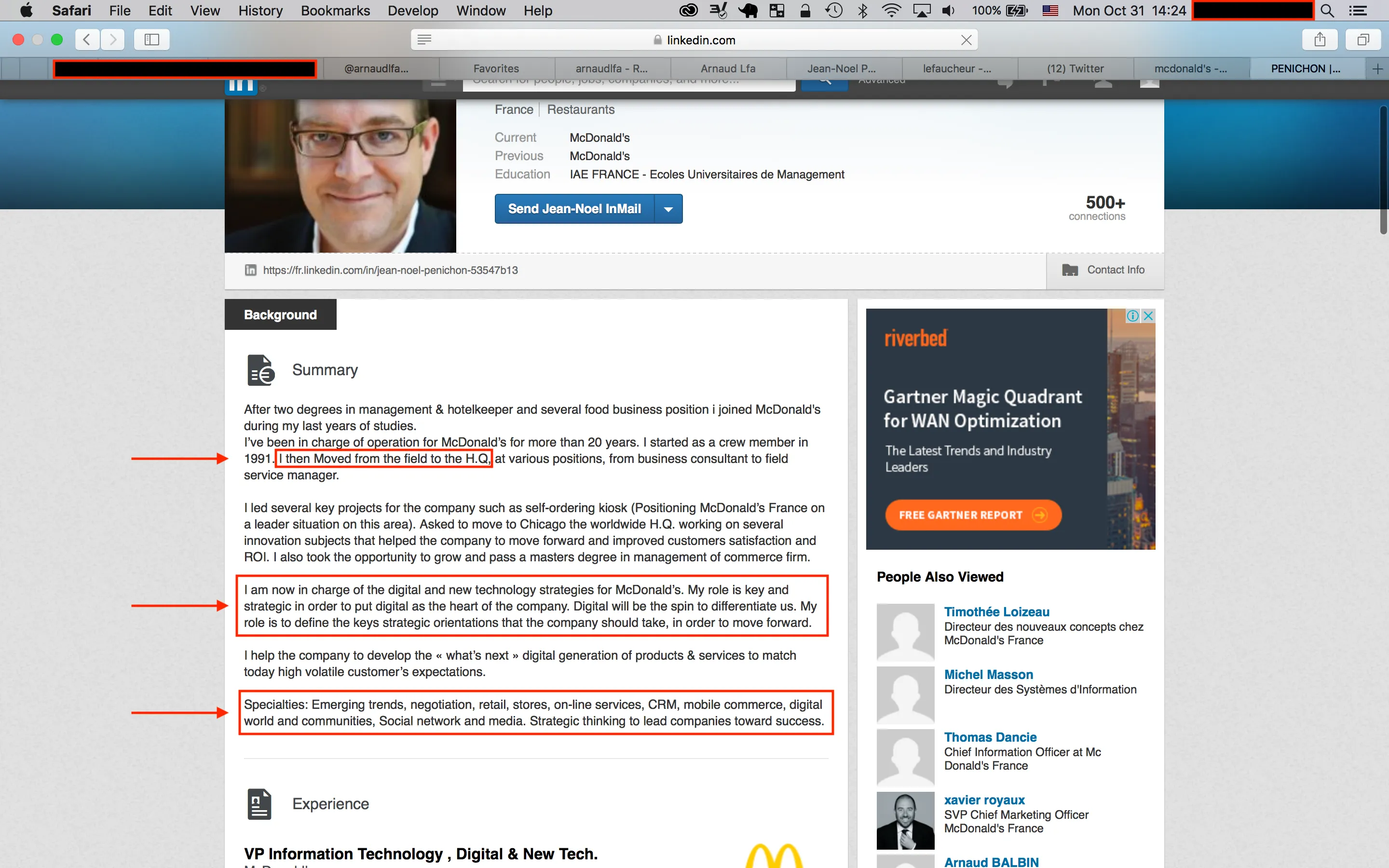 Jean-Noël Penichon 2016年10月的 LinkedIn 个人资料页