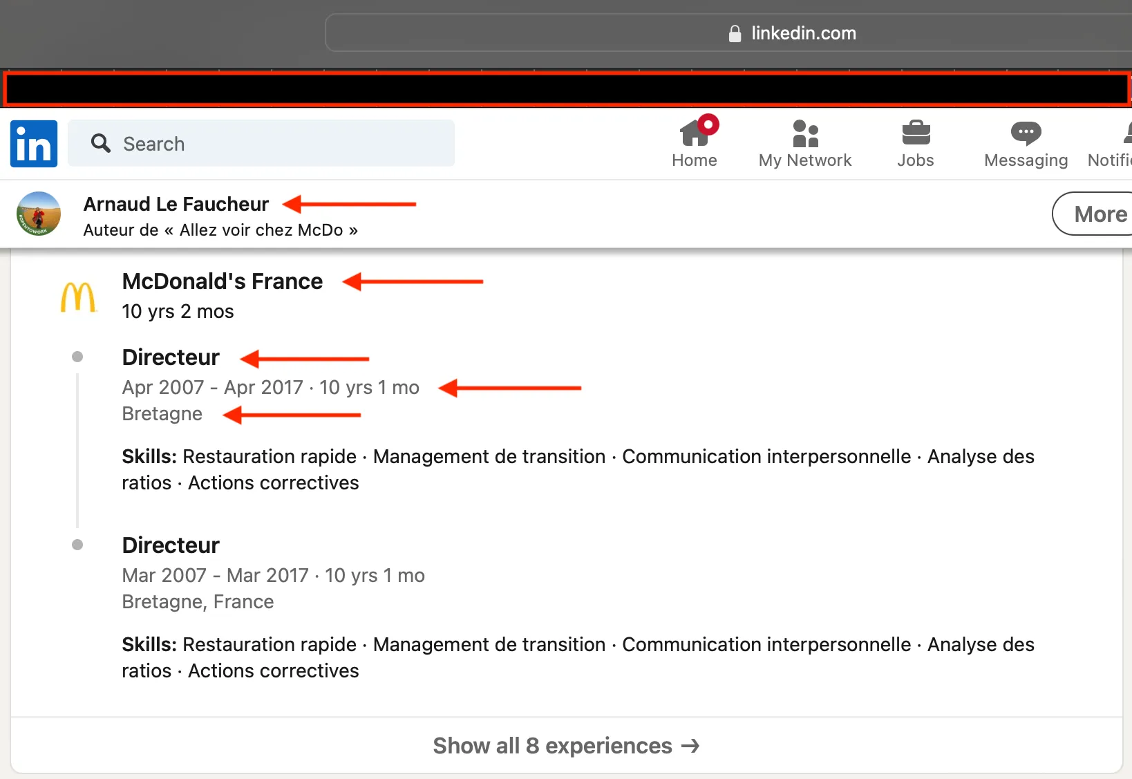Arnaud Le Faucheur 的 LinkedIn 资料显示其在麦当劳的任职