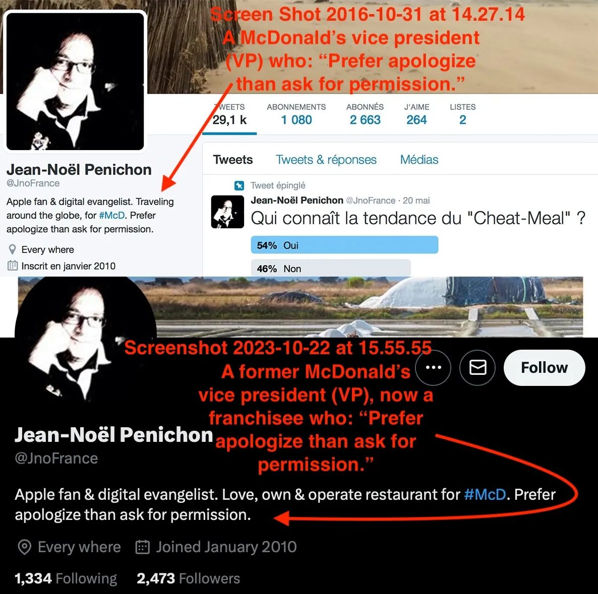 Penichon 的 Twitter 个人简介——宁愿事后道歉,也不愿事先请求许可
